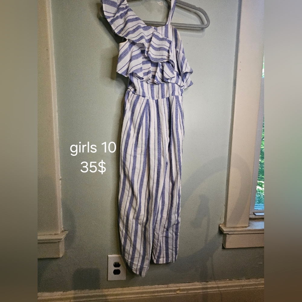 Striped linen romper